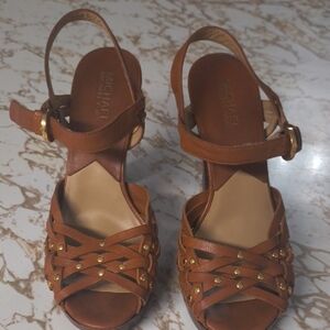 Michael Kors Tan Leather Sandals with Gold Accents